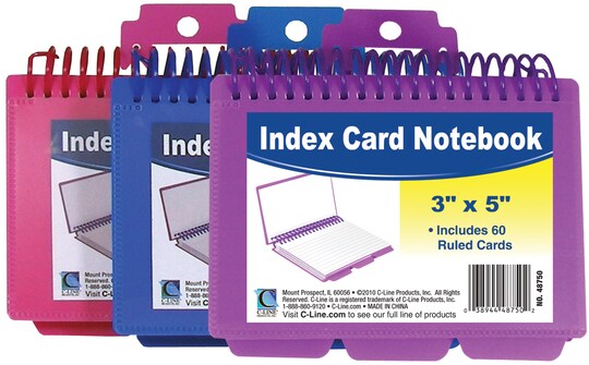 C-Line Spiral-Bound Index Card Notebook 3"X5" -60 Pages Assorted Colors